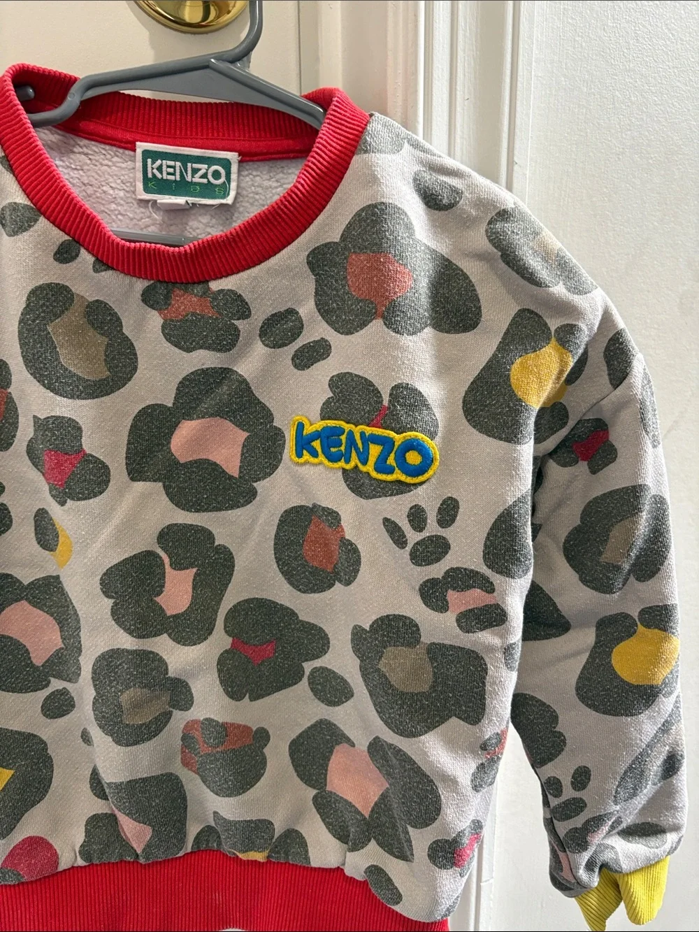 Kenzo Kids Grey Leopard Print Sweatshirt with Red & Yellow Trim